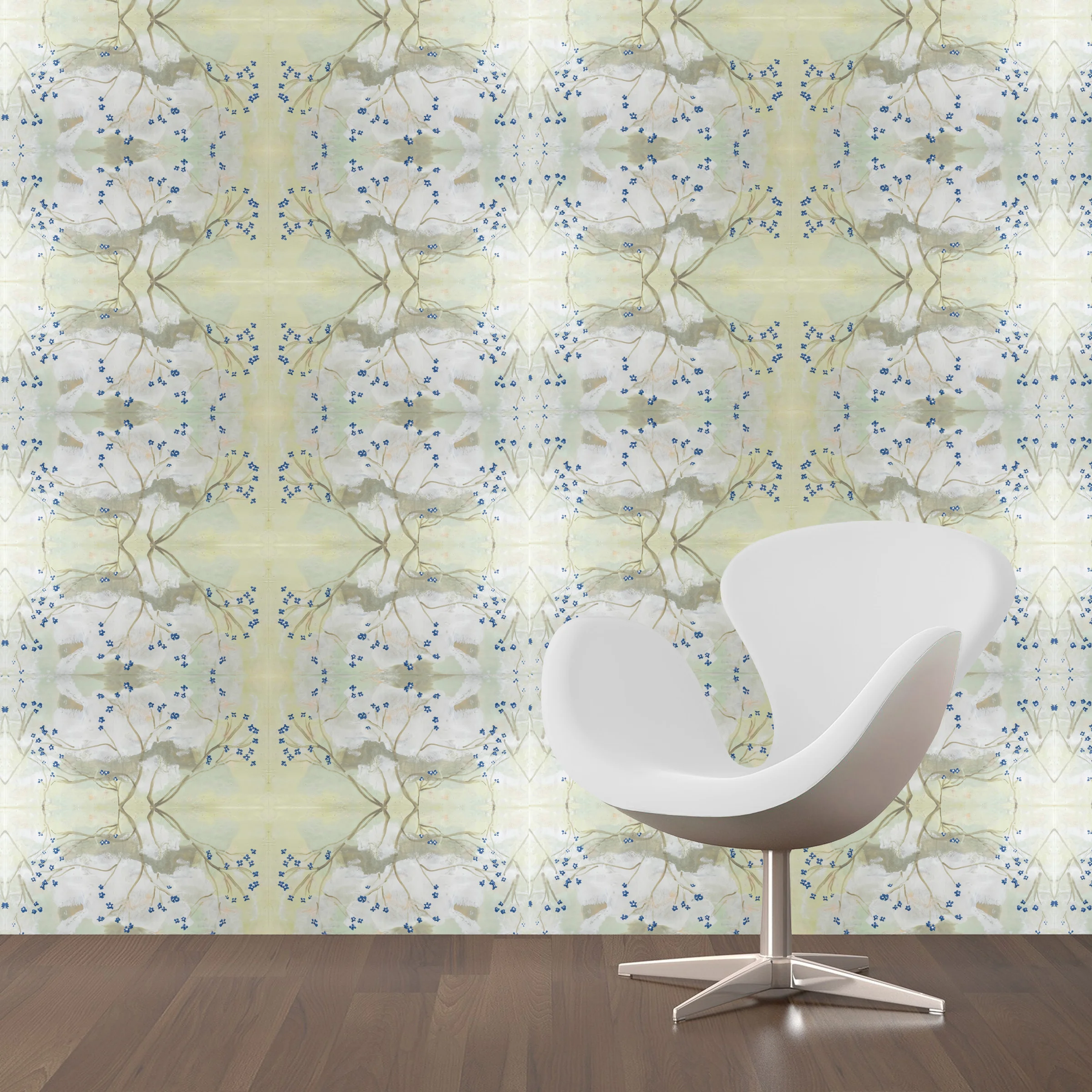 Dandridge Art | Blue Flowers Wallpaper | Mirrored Repeat