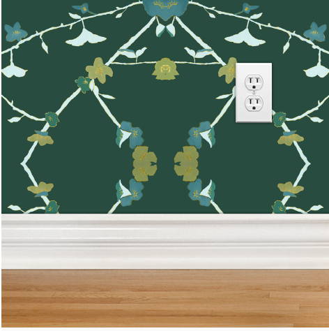 Dandridge Art | 70's Floral Teal Wallpaper Swatch | 12"h x 24"w