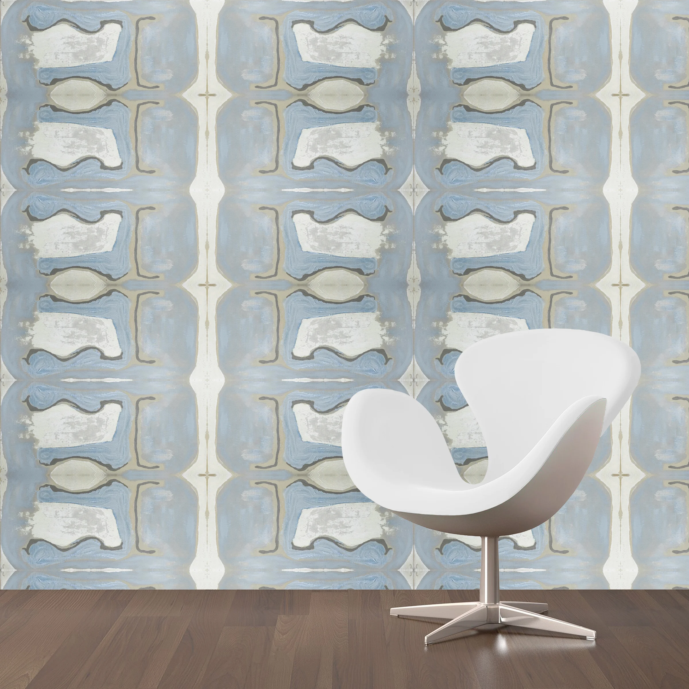 Dandridge Art | Blue Tusk Wallpaper | Large Scale | Mirrored Repeat