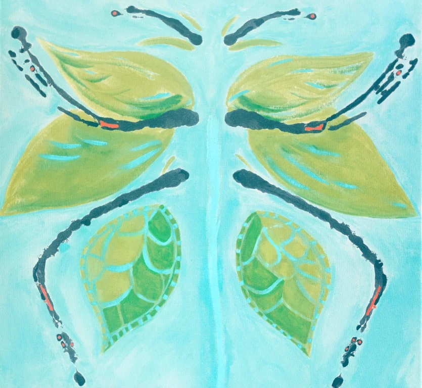 Green Butterfly | 28"h x 30"w | Acrylic on Canvas | Dandridge Art | Abstract Art