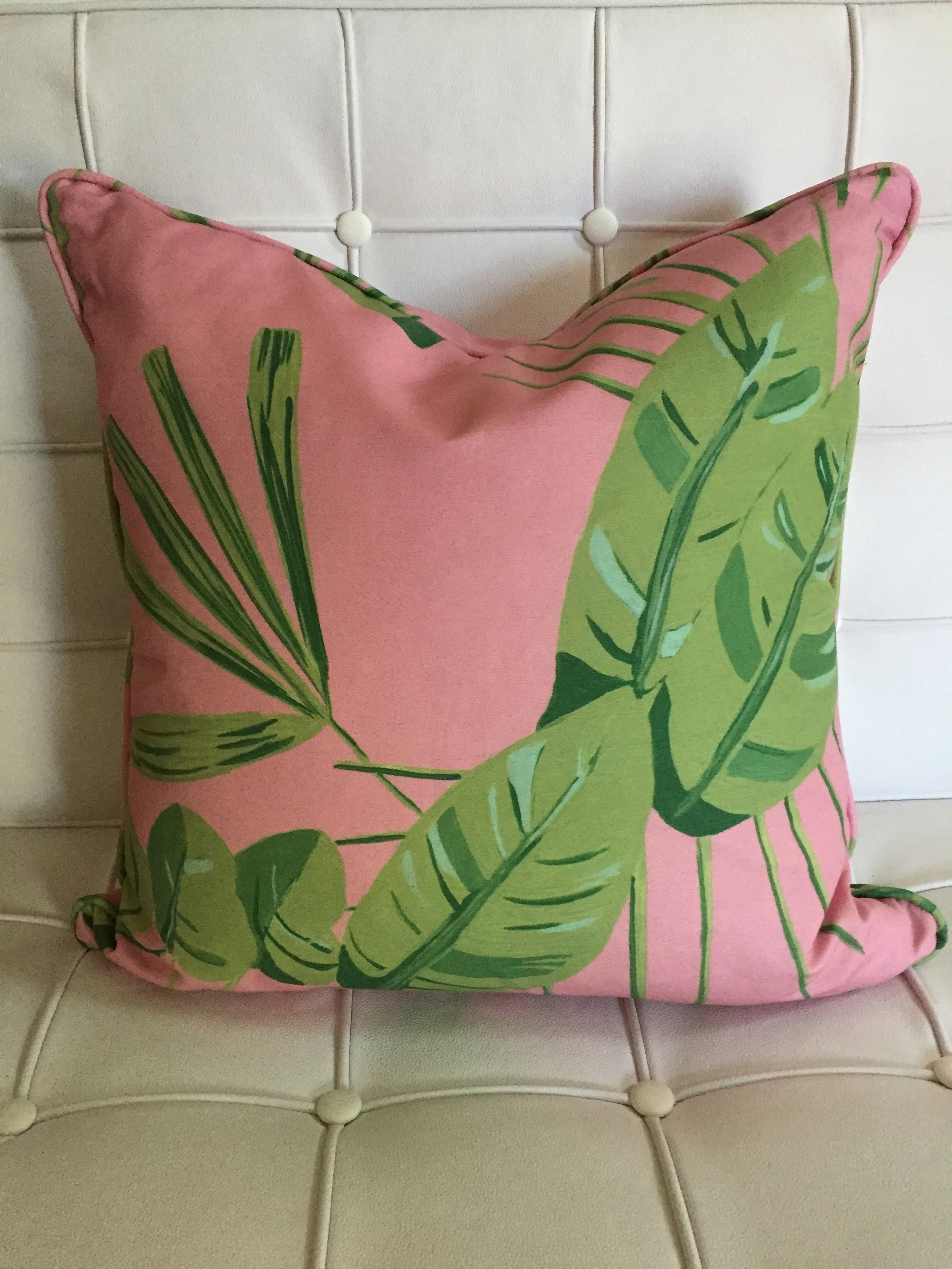 Dandridge Art | Pink &amp; Green Palm Frond Pillow | 20" x 20" | Linen Cotton Canvas