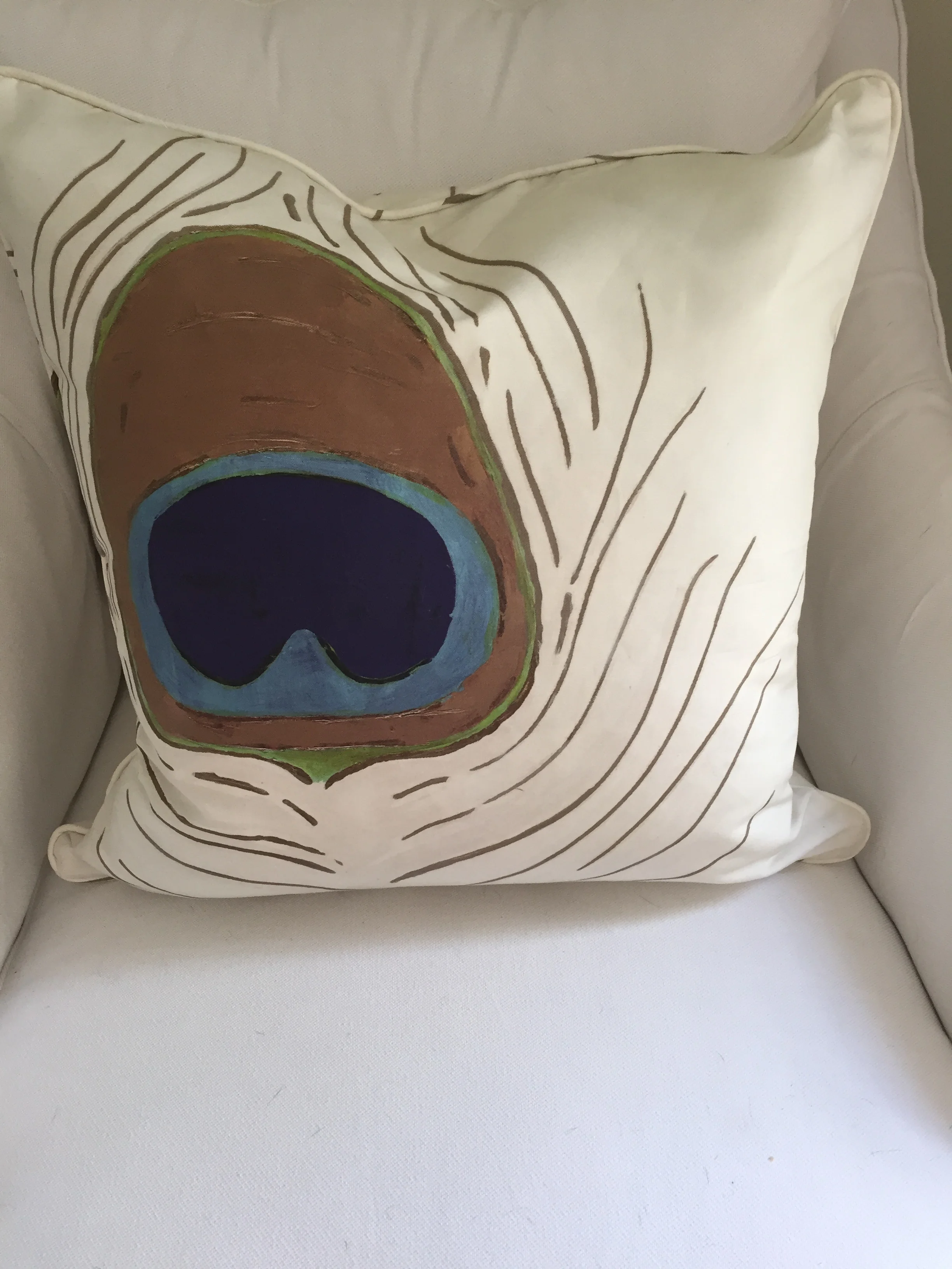 Dandridge Art | Peacock Feather Pillow | 21” x 21” | Linen Cotton Canvas