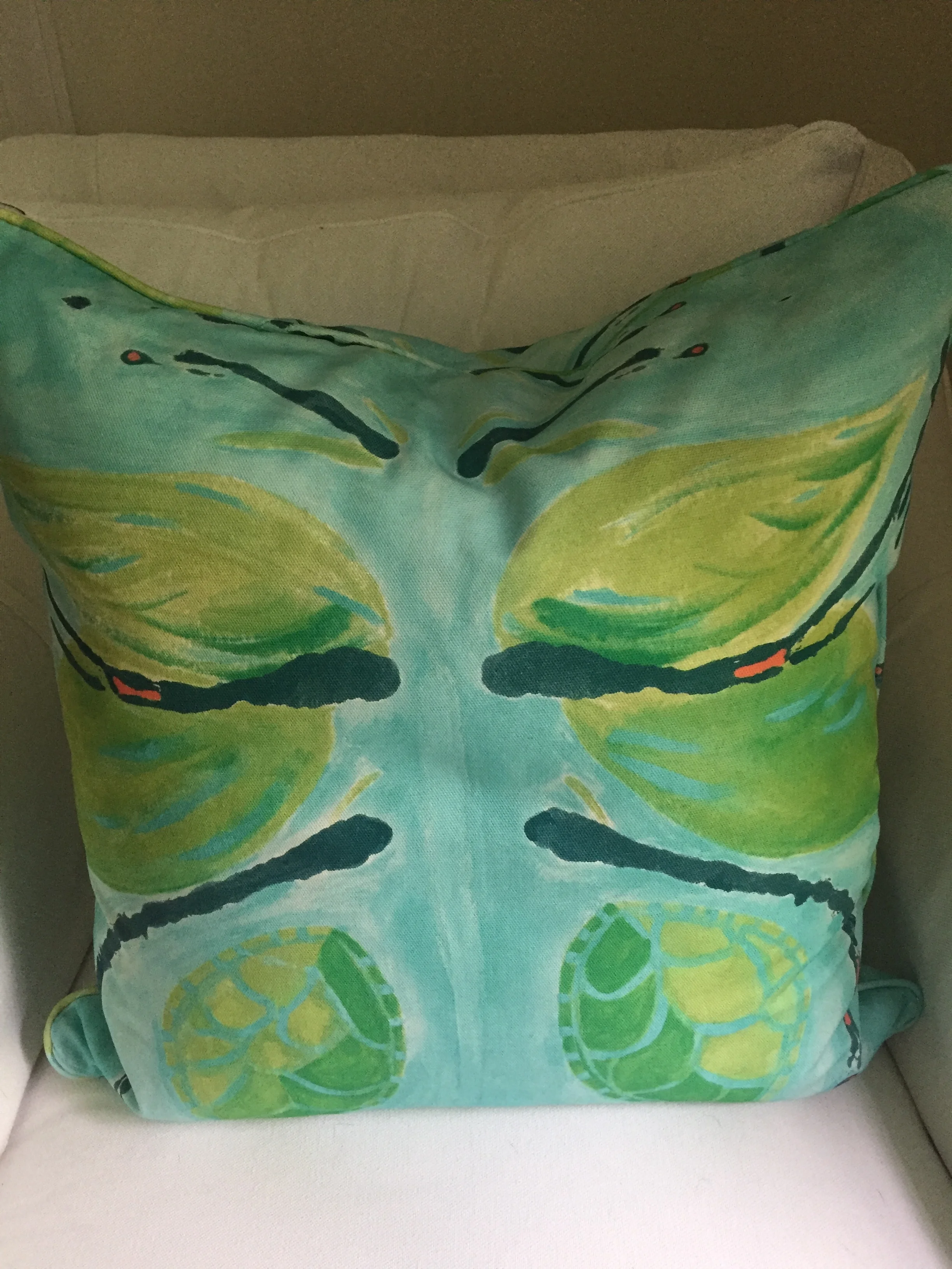 Dandridge Art | Green Butterfly Pillow | 23” x 23” | Basketweave Cotton Canvas