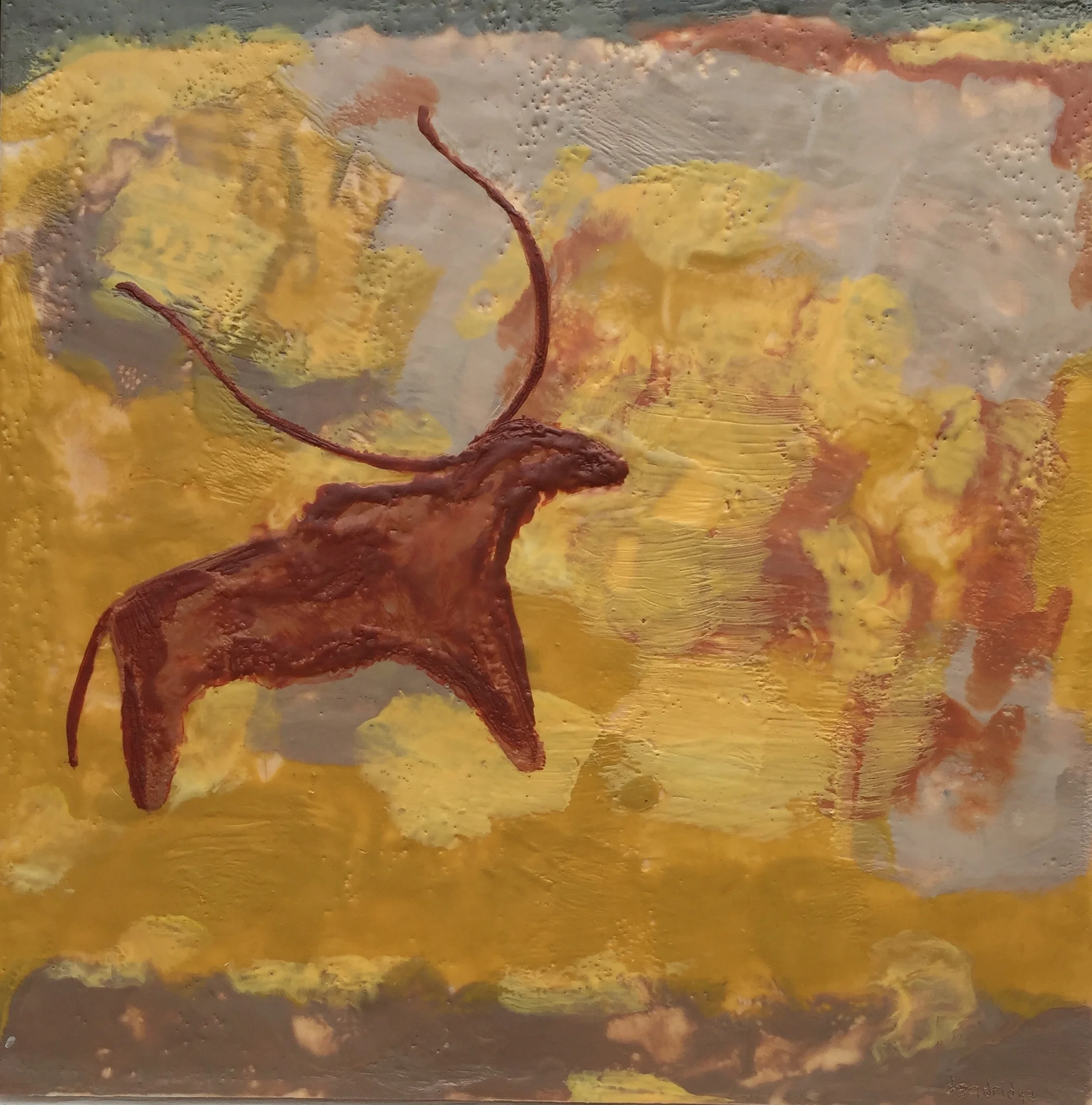 Buffalo Cave Painting | 18"h x 18"w | Encaustic on Panel | Dandridge Art | Abstract Art | Gifted