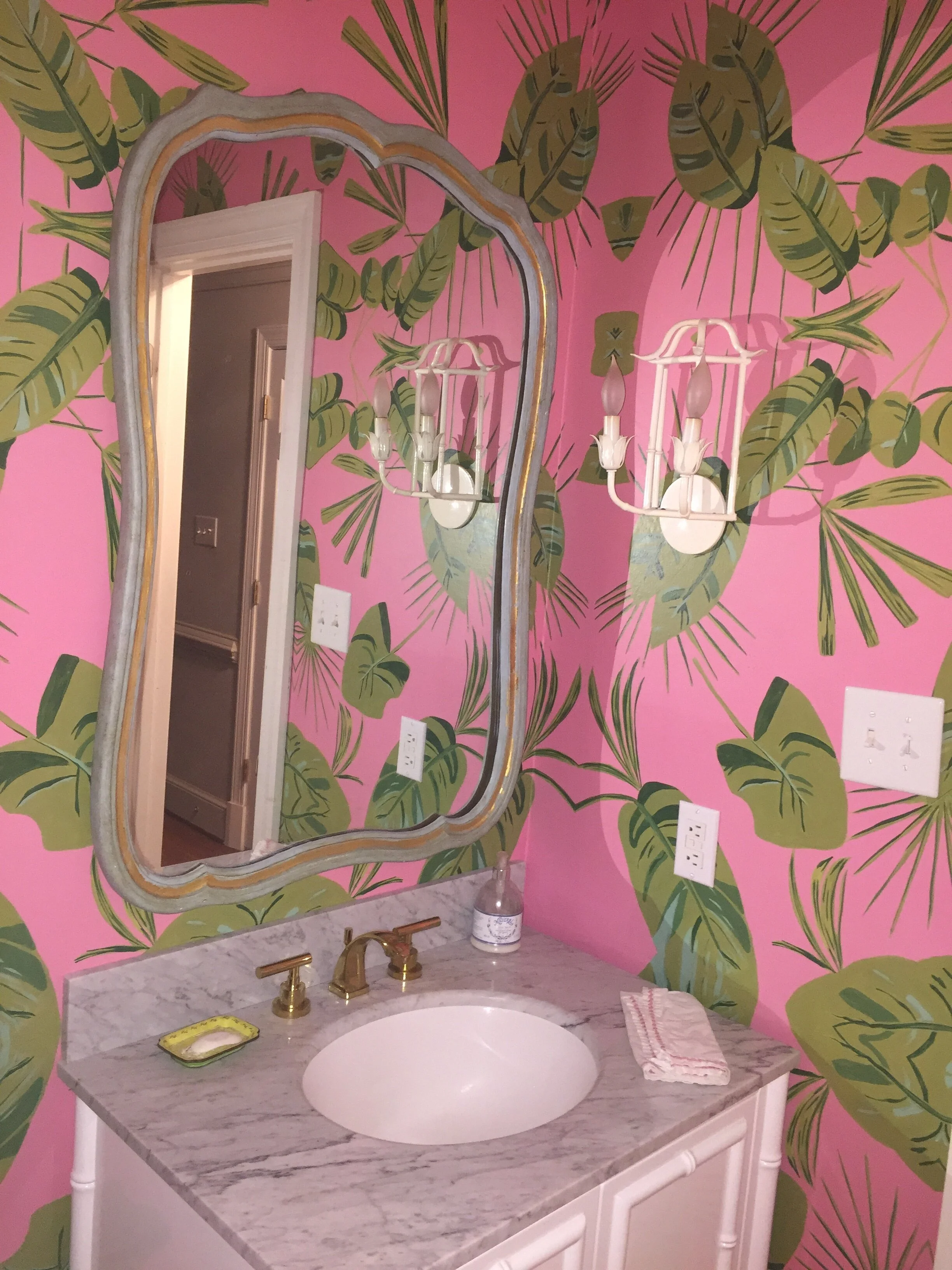 Dandridge Art | Pink and Green Palm Frond Wallpaper | Large Scale  