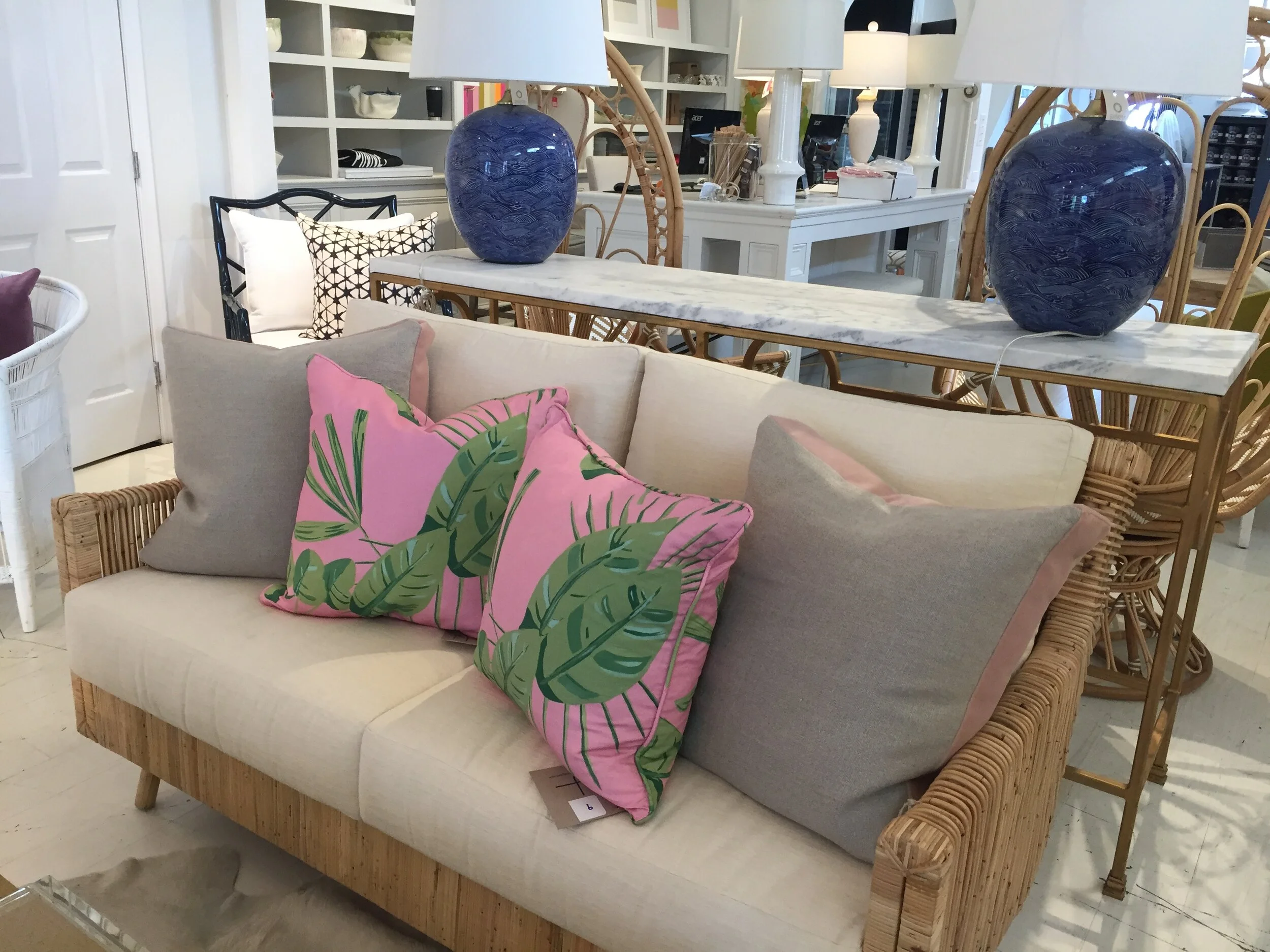 Dandridge Art | Pink & Green Palm Frond Decorative Pillow | 20 x 20 | Linen Cotton Canvas | Richmond, VA 