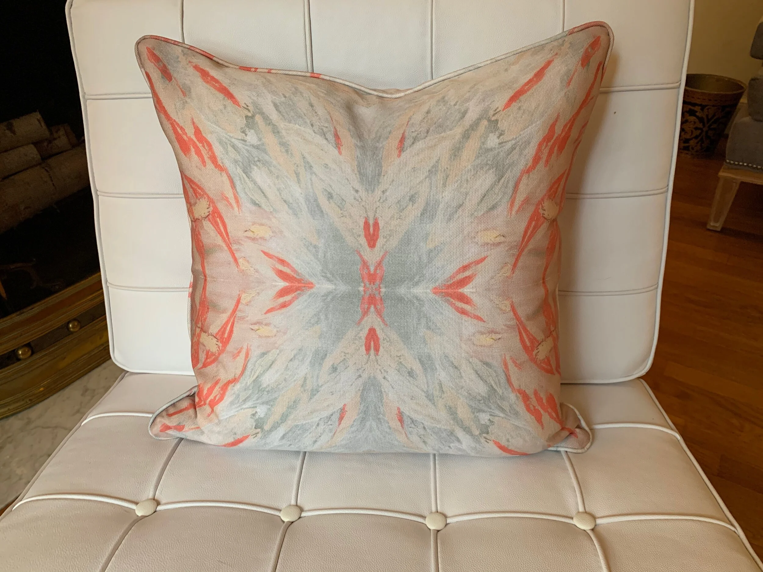 Dandridge Art | Flamingo Feather Decorative Pillow | 21 x 21 | Basketweave Cotton Canvas | Richmond, VA 