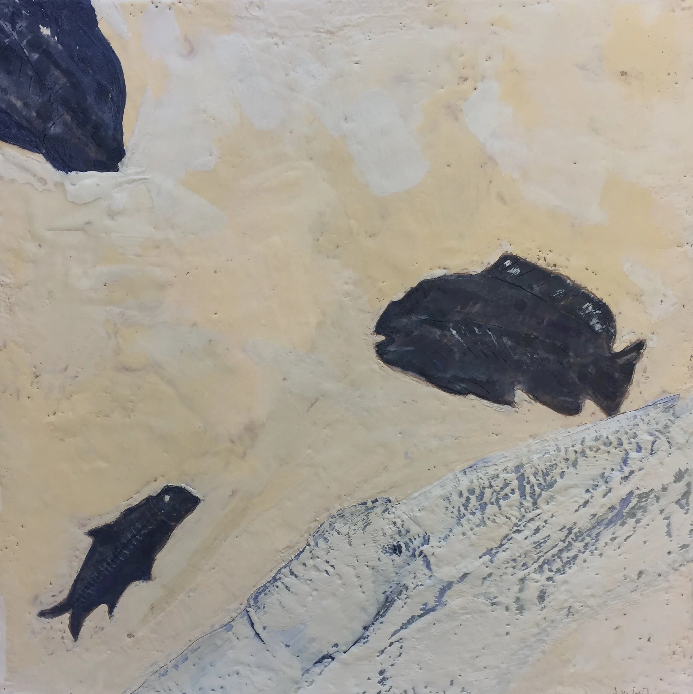 Fish Fossil | 18" x 18" | Encaustic on Panel | Dandridge Art | Abstract Art | $650