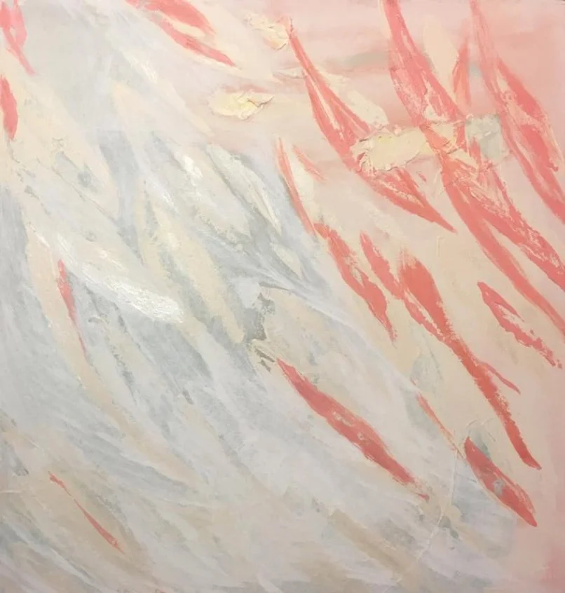 Flamingo Feathers | 21"h x 20"w | Mixed Media | Abstract Art | Dandridge Art | SOLD