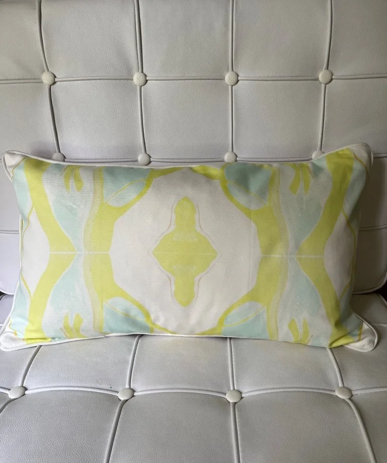 Dandridge Art | Emmie Decorative Lumbar Pillow | 14 x 24 | Basketweave Cotton Canvas | White Cording and Backside | Down Insert