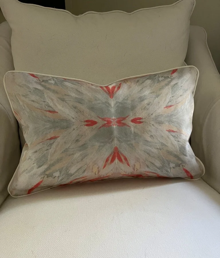 Dandridge Art | Flamingo Feather Decorative Lumbar Pillow | 14 x 24 | Basketweave Cotton Canvas | White Cording and Backside | Down Insert