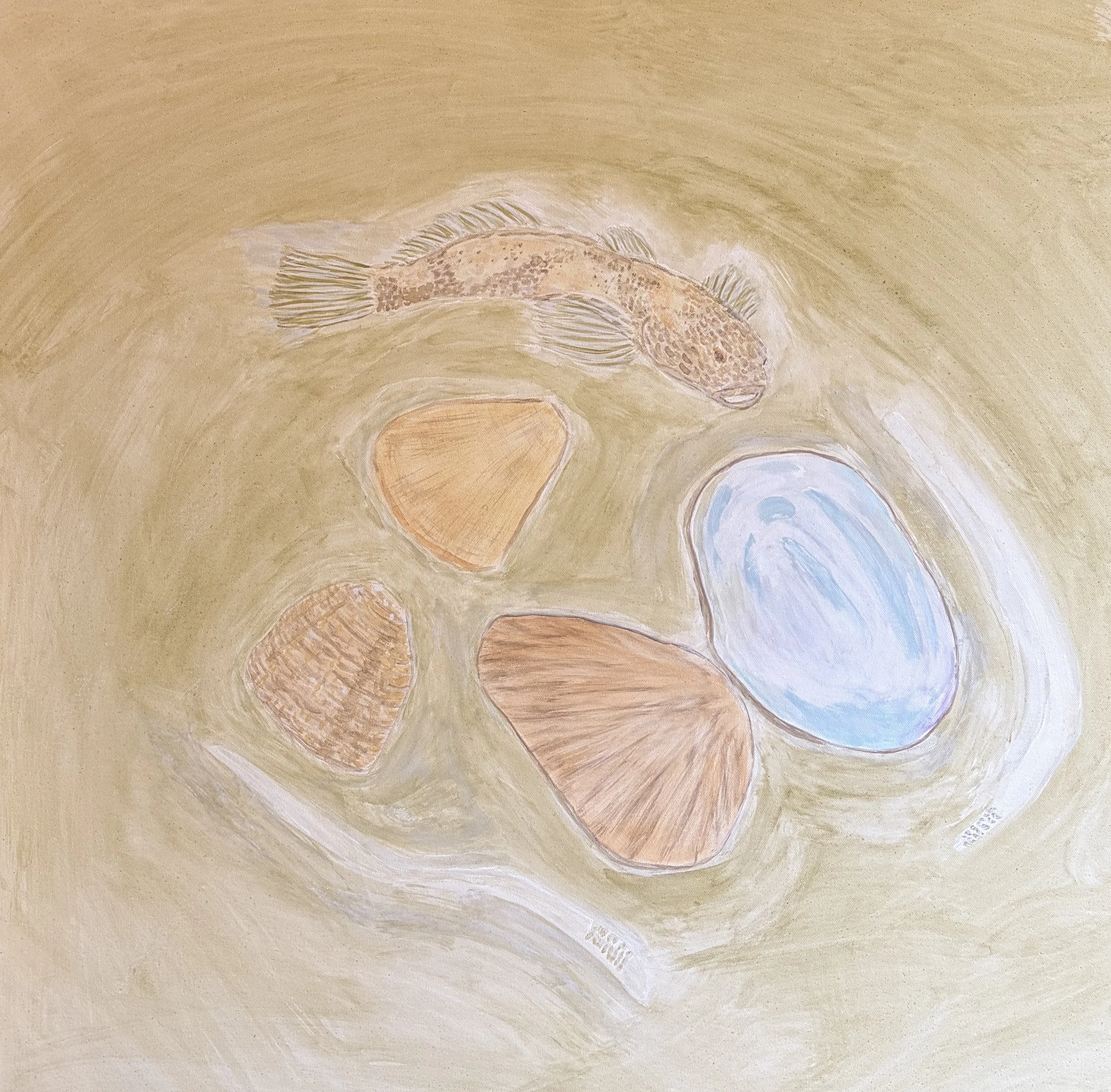 Fish & Shells | 39" x 37" | Acrylic on Canvas | Abstract Art | Dandridge Art | $1400