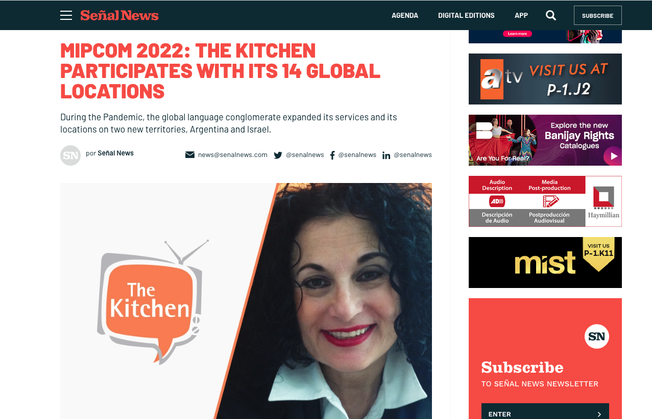 Check out our Article on Señal News about our Two New Studios and their Attendance in MIPCOM this Year!