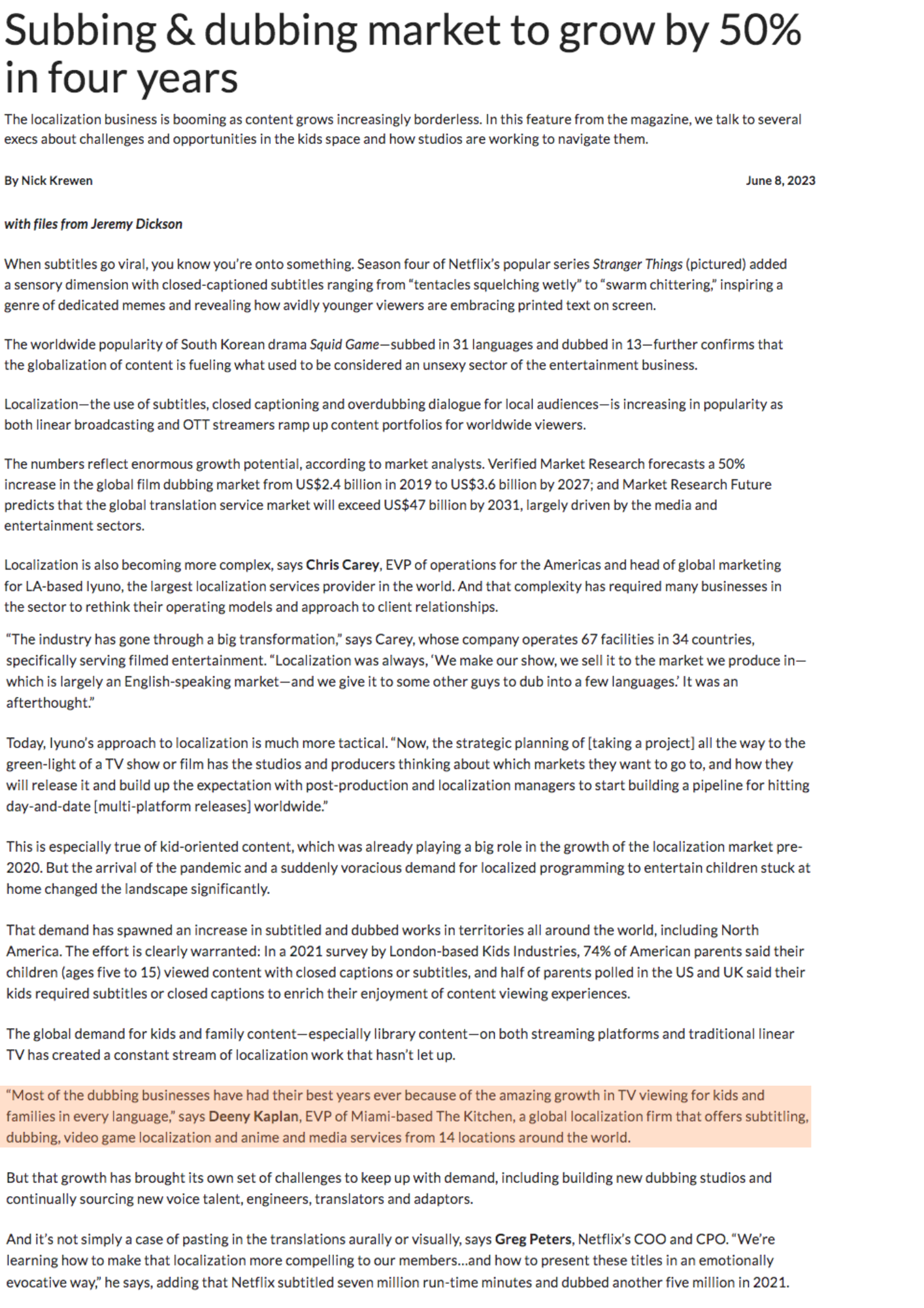 The Kitchen is pleased to have contributed to this important topic, thank you KIDSCREEN!