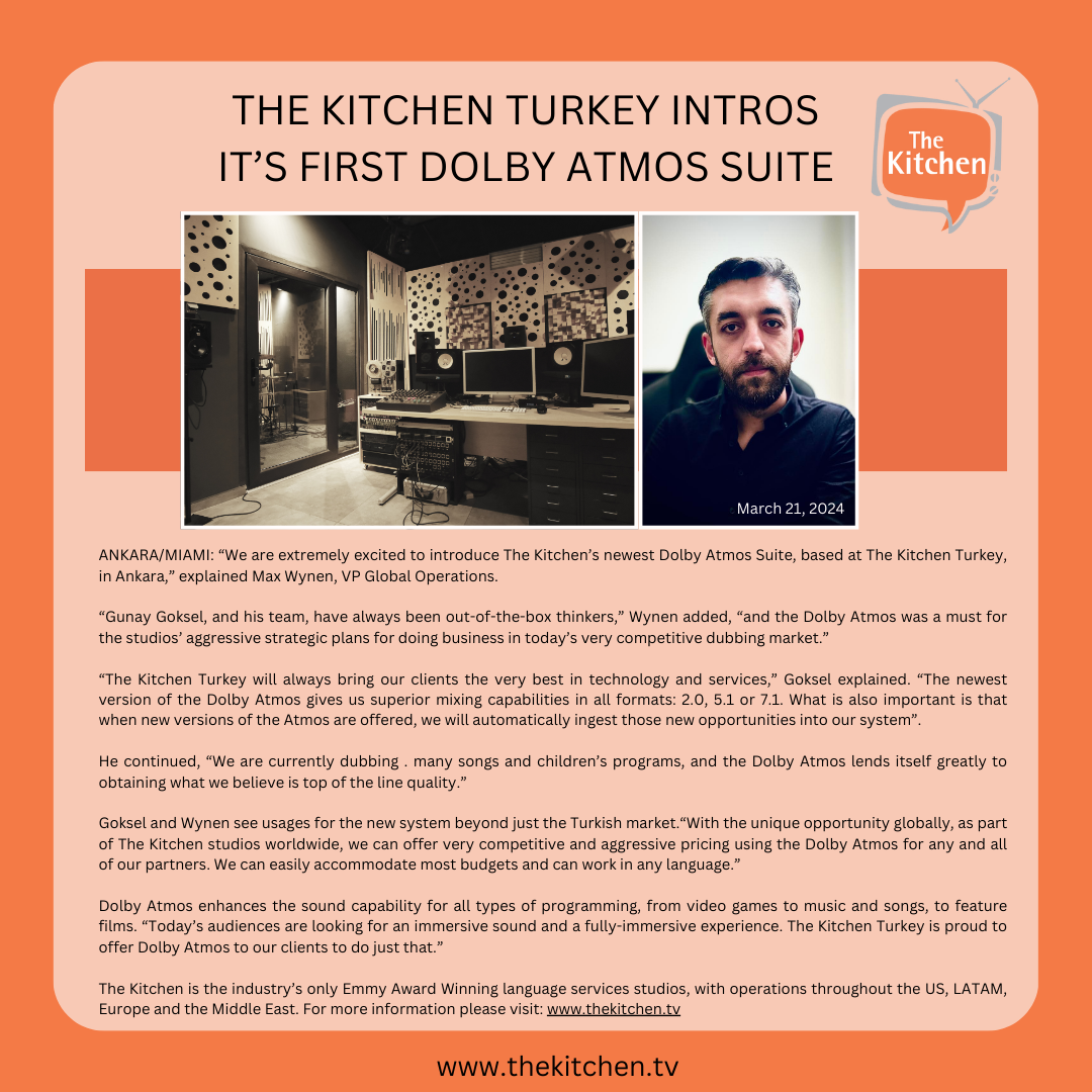 Introducing The Kitchen's Turkey first Dolby Atmos Suite 