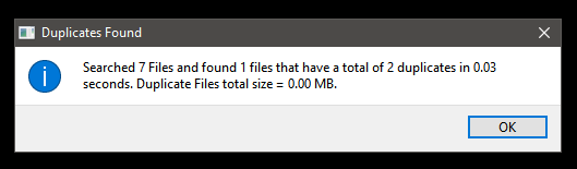  Once a search is completed you will be provided the results of the search as well as how much space the duplicate files are currently taking up. 