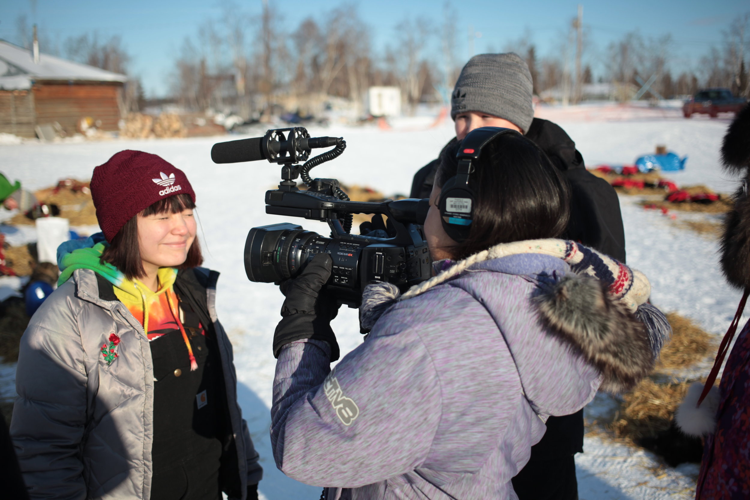 Huslia student being interviewed, March 2017