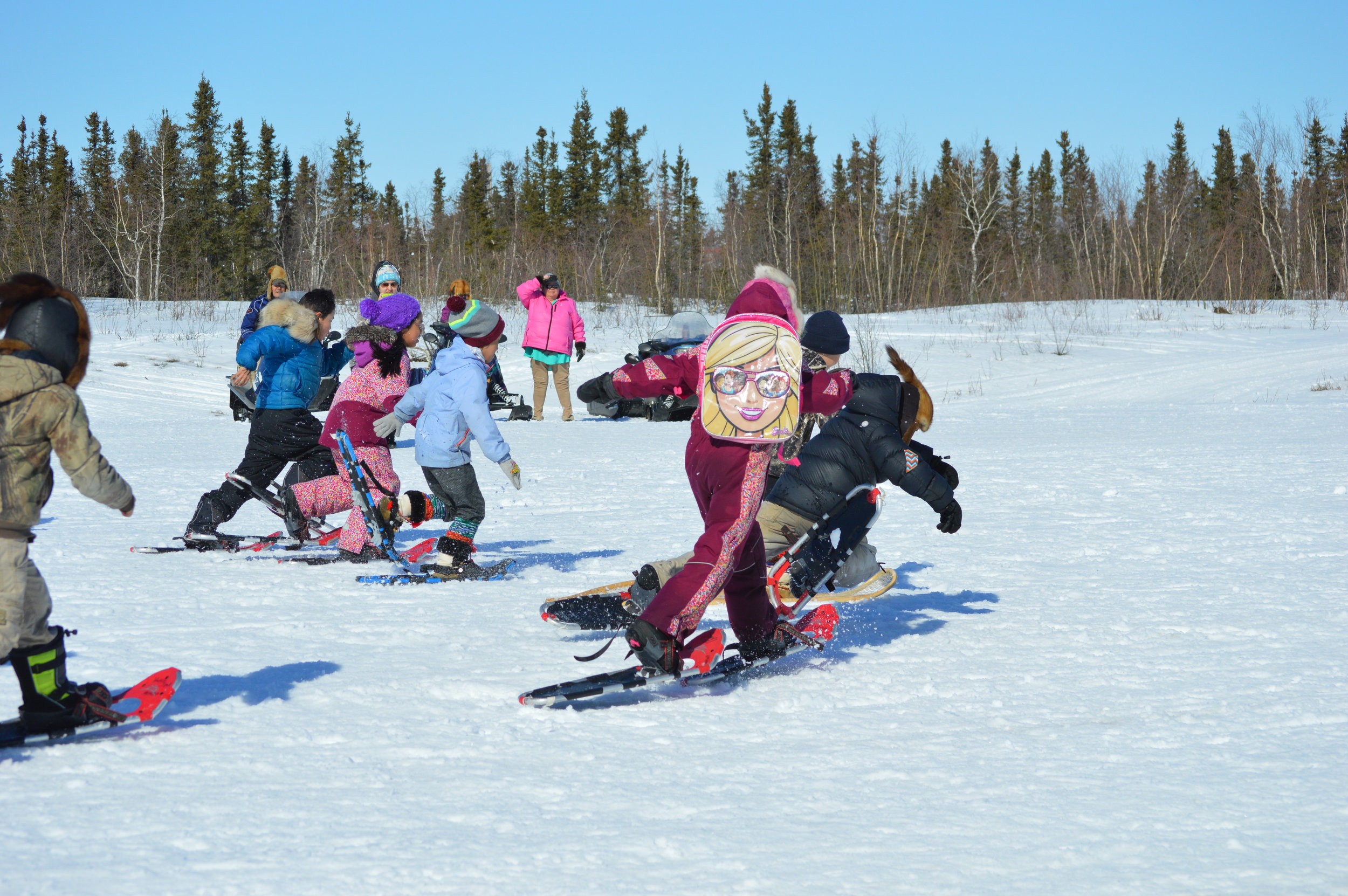 Huslia Jr. Carnival - Youth snowshoe competition.