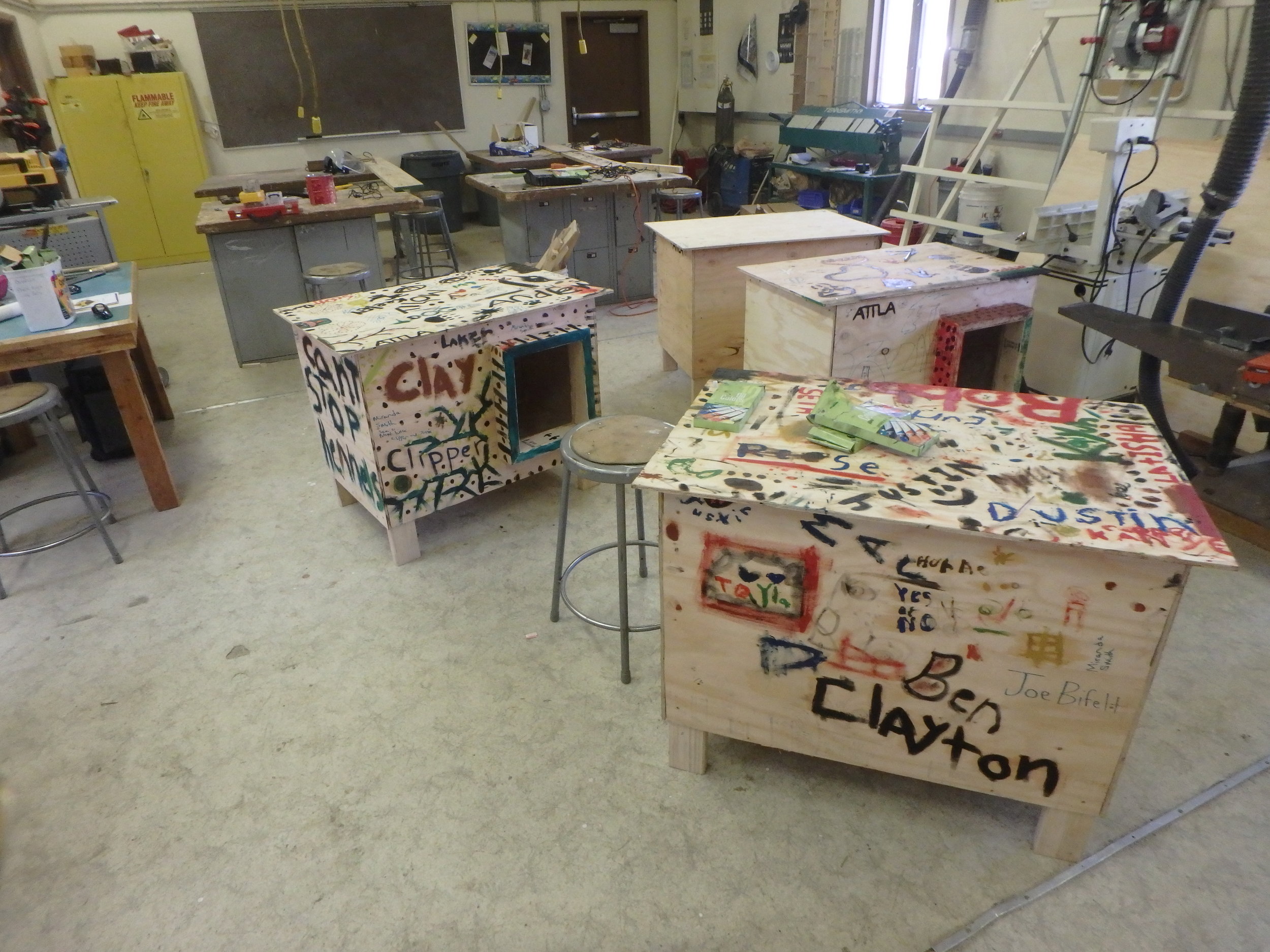 Dog boxes finished by Minto School students.