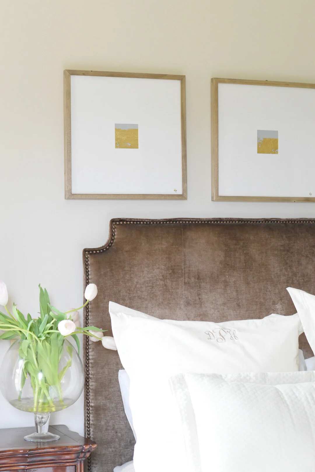 Abstract blue and gold wall art.