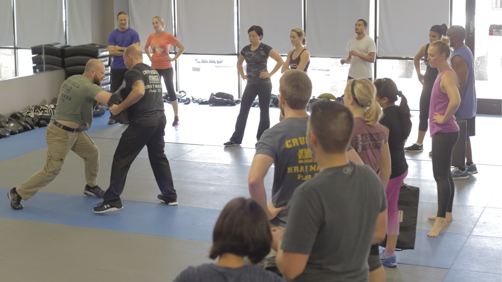 Mike Coffin, Chief Instructor at Crucible showing forward elbow strikes.