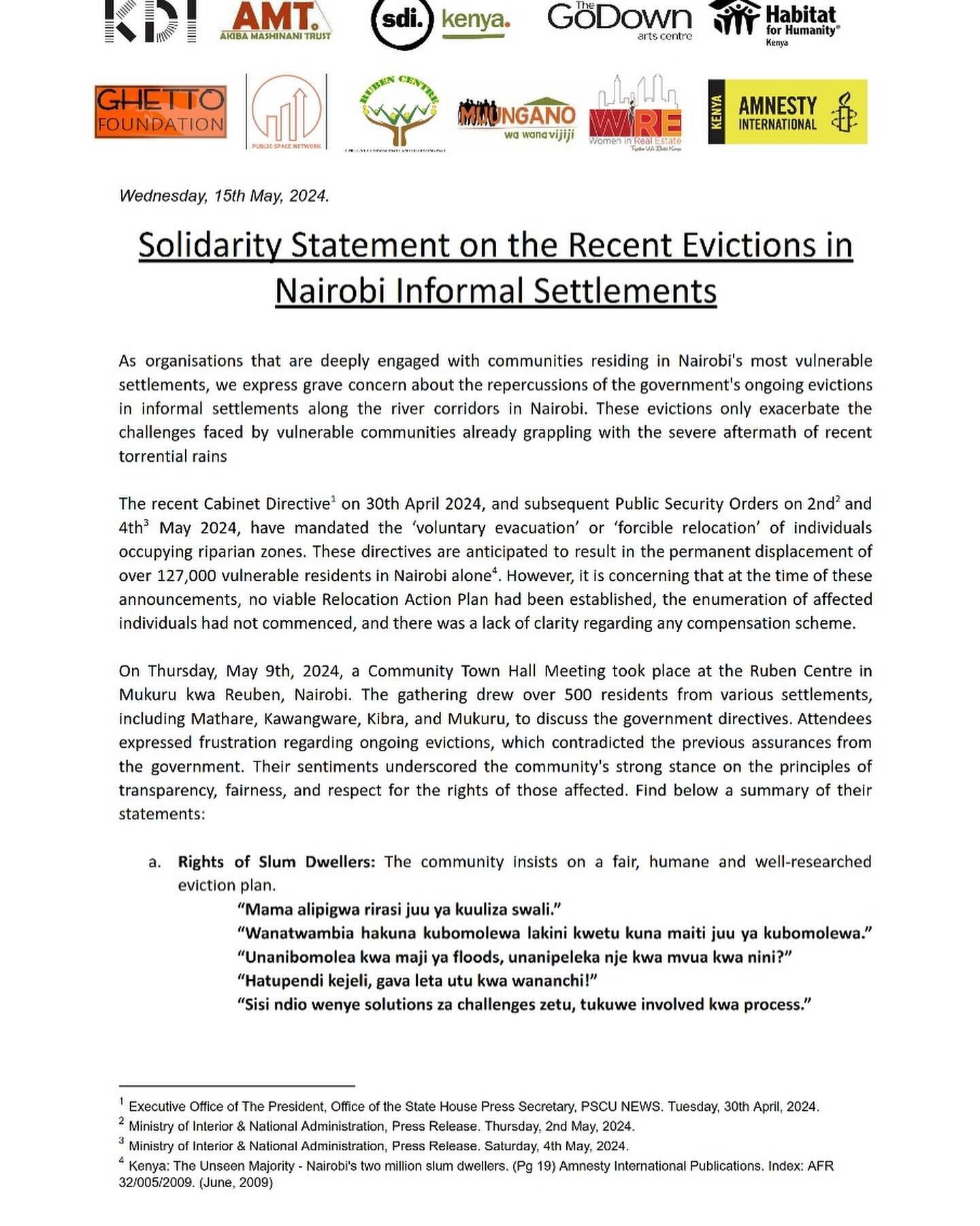 As organizations deeply embedded in informal settlements, we voice our concerns over the Government&rsquo;s corridor evictions. Read our statement for insight into the challenges faced by affected residents and our recommendations for equitable solut