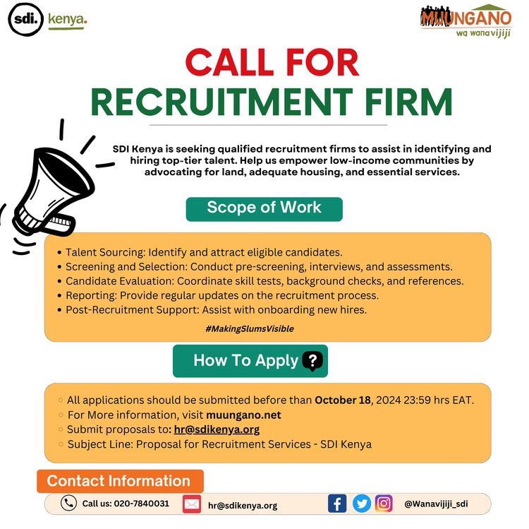 Call for Recruitment Firm: SDI Kenya — Muungano wa Wanavijiji