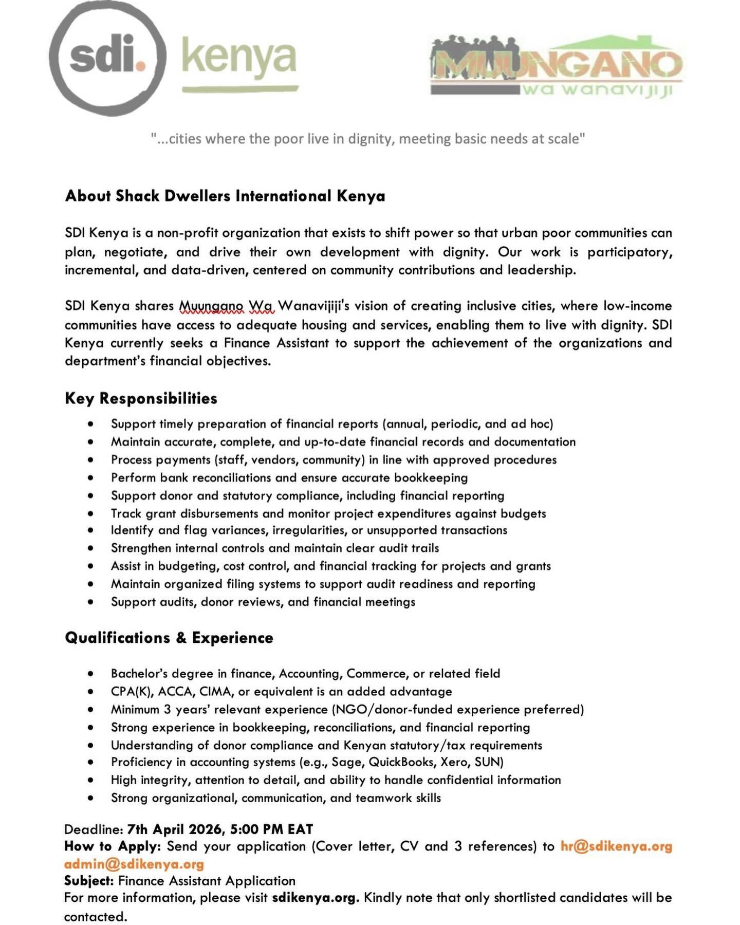 Are you a numbers ninja with a passion for impact? 💥

We&rsquo;re hiring! 📢
Join SDI Kenya as a Finance Assistant and help power community-led change from the inside out.

If you believe strong financial systems *=* stronger communities, this is yo