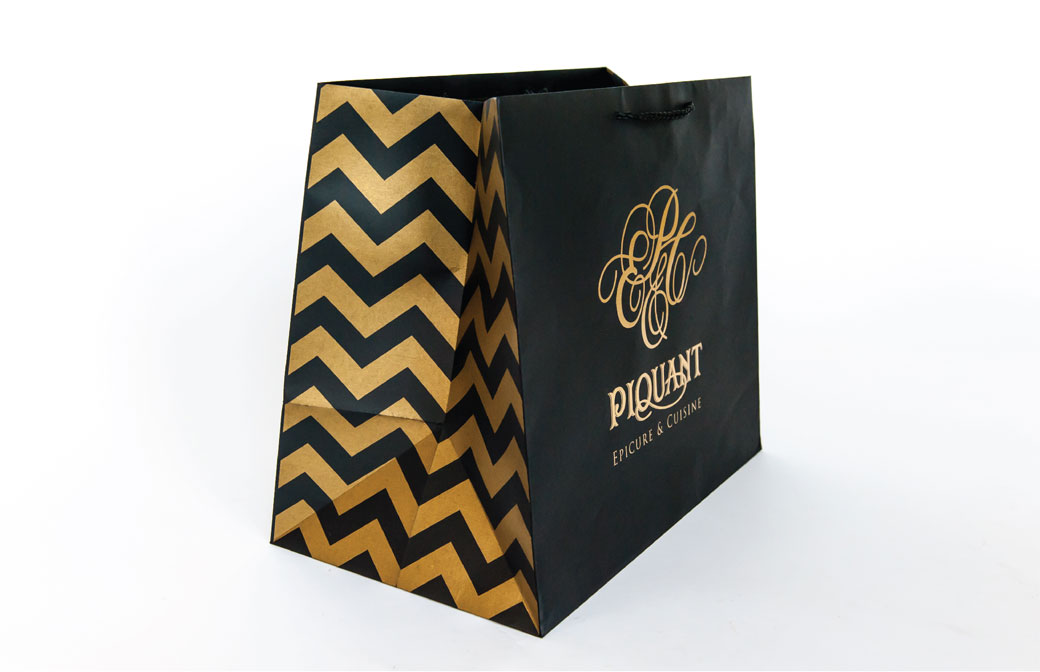 Piquant Carry-Out Bag Gusset Design Gold and Black Zig Zag
