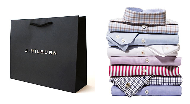 J.Hilburn Bag and a stack of collared shirts
