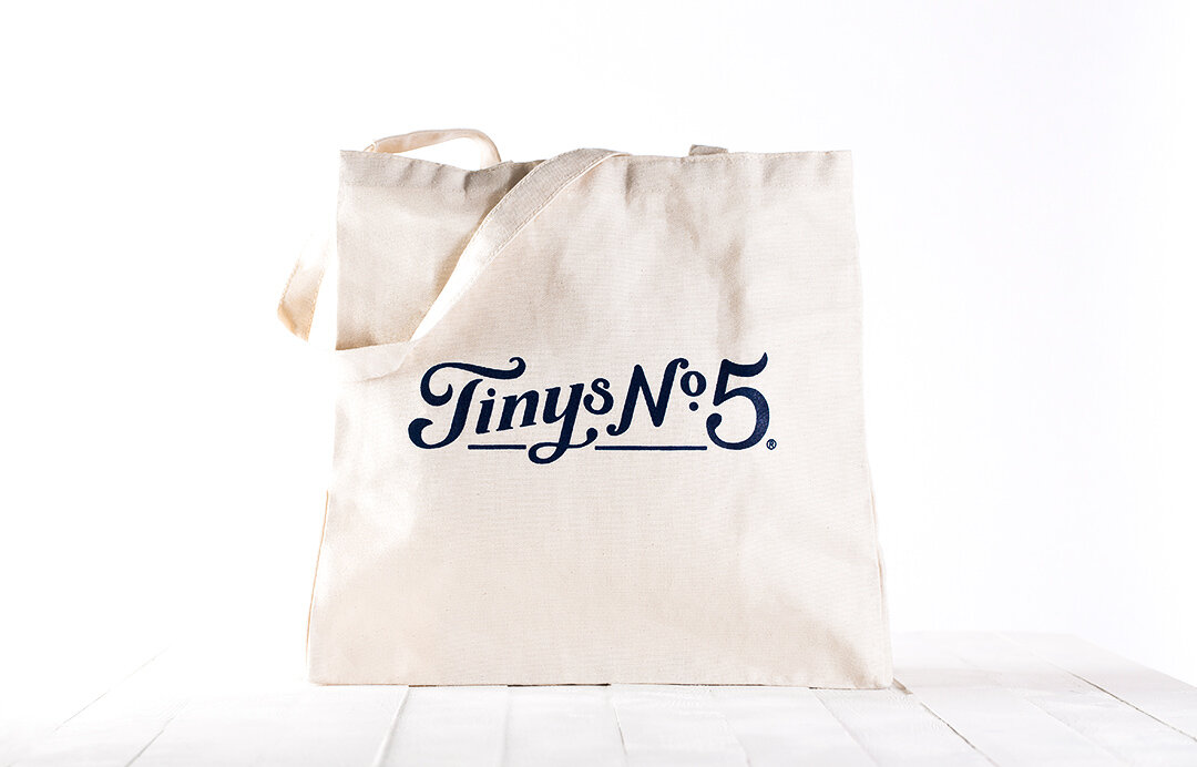 Example of a domestically sourced cotton tote bag, produced by CRP for Tinys No. 5.
