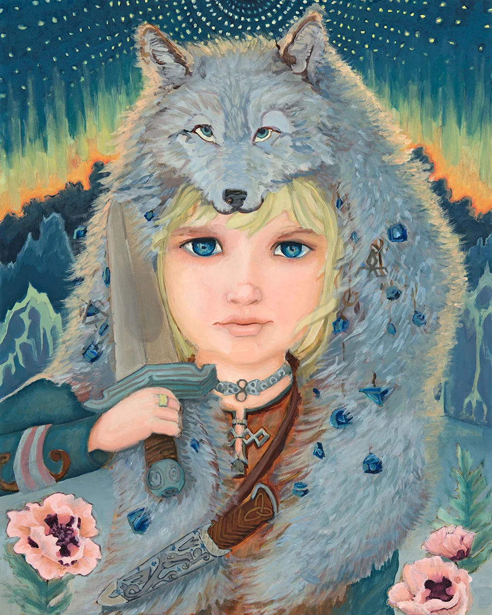 WOLF BOY, LITTLE DREAMERS SERIES, 2017. 16"x20," oil on wood. After stepping through the portal, he found himself in another world where surely there be dragons. To purchase print on wood of this painting, click here .