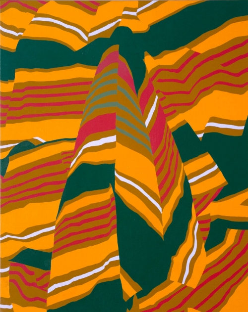 Bedroom Tipi, acrylic on patterned fabric, 30x24, 2016