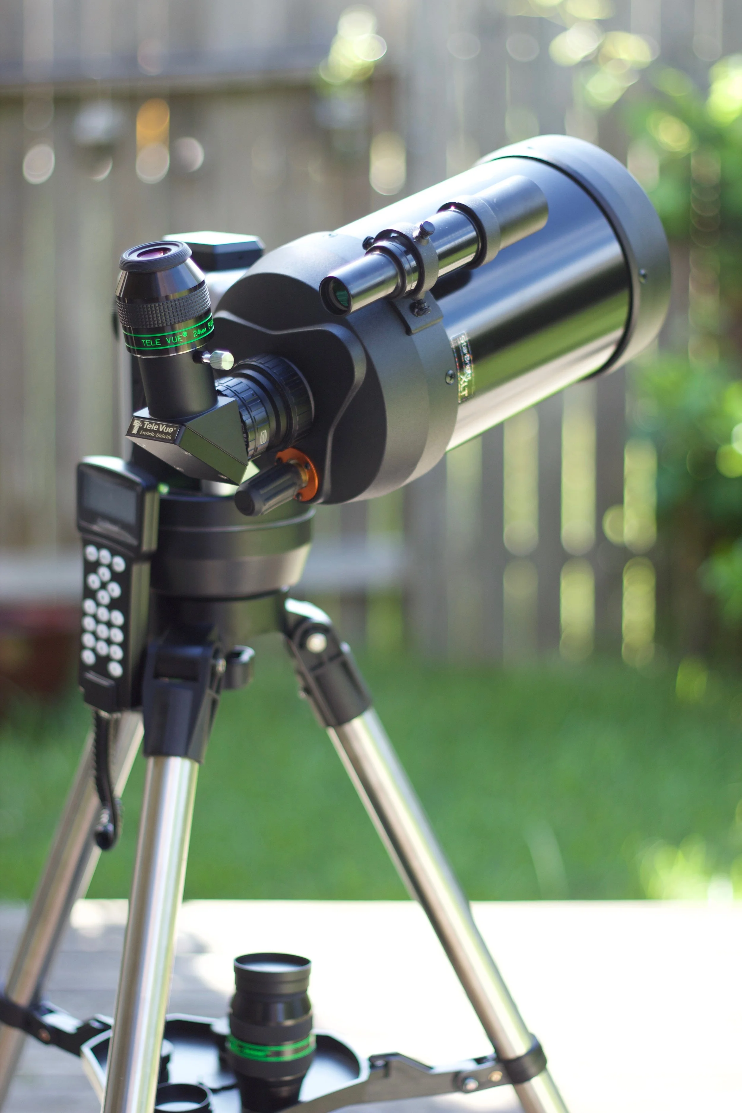 The Celestron C5 Spotting Scope, with iOptron Cube Pro Alt-Az GoTo mount, TeleVue Everbright diagonal, and the TeleVue Panoptic 24mm eye piece.