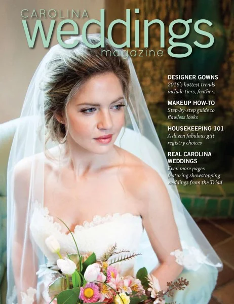 Winston Salem NC Wedding Photography|Carolina Weddings Spring 2016 Magazine Cover