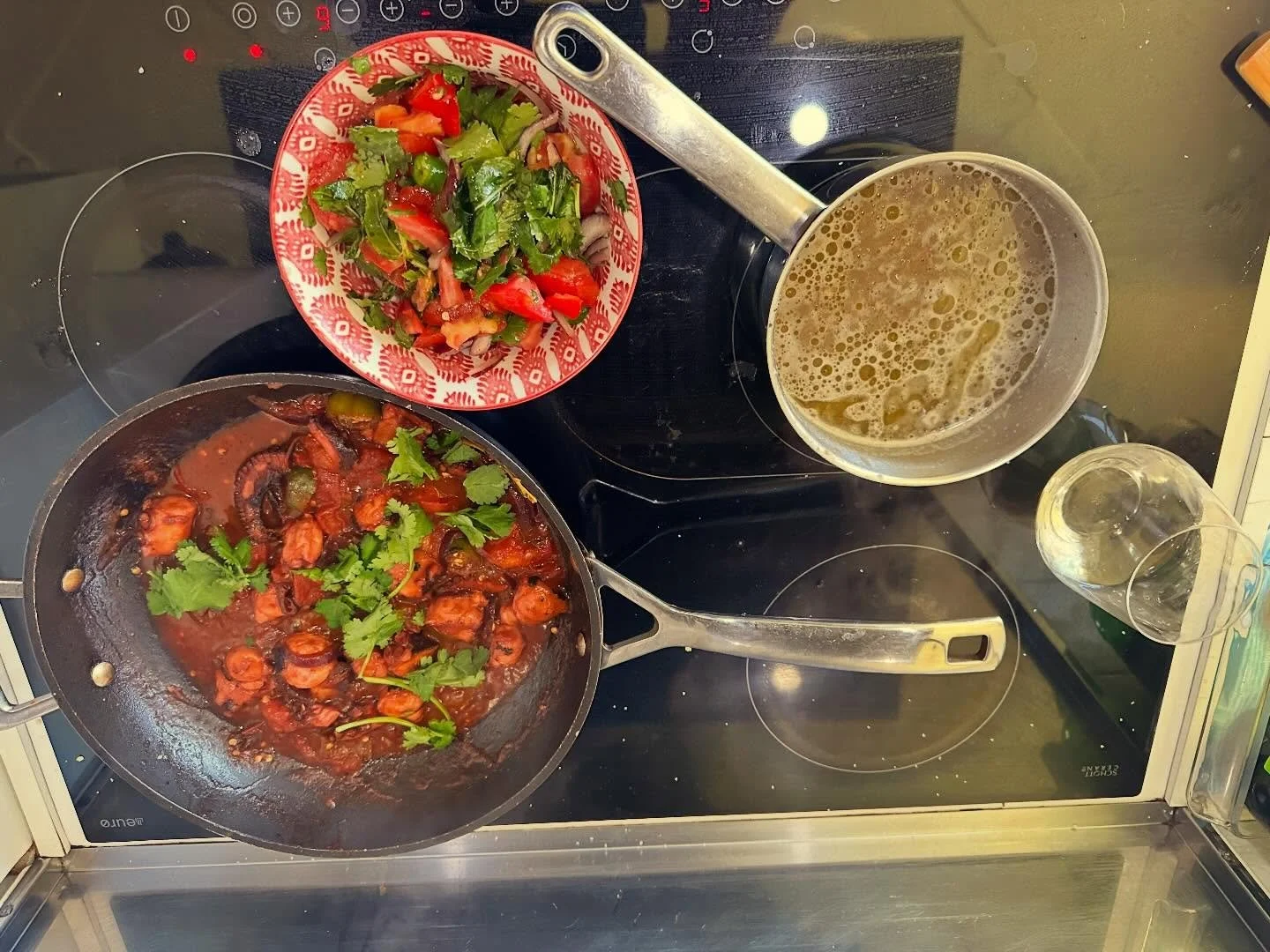 Fresh Octopus Rouigaille Creole style (Mauritius); Black Lentils; Chatini (Creole) with Mint, Chilli, Coriander; Tomato; Onion and extra virgin Olive Oil. Of course Rice!: Served with a Venetian Pinot Grigio. Pantone.; $10 from LiquorLand Flinders Sq