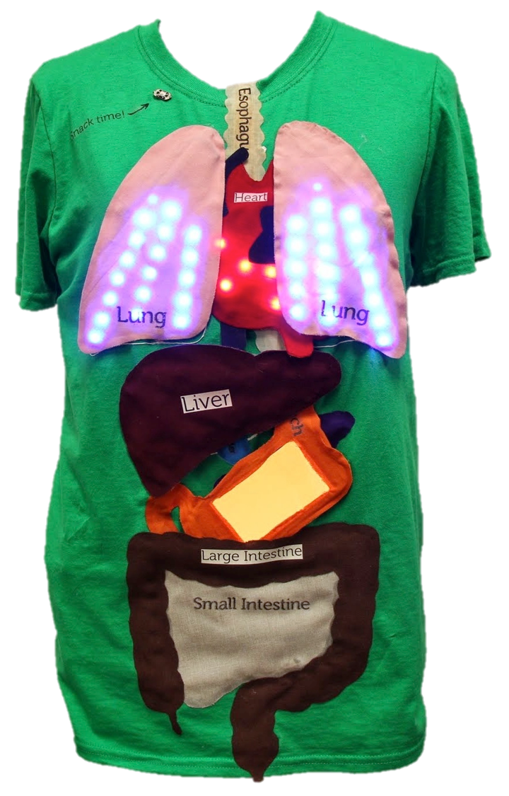 BodyVis is an interactive e-textile shirt for body learning that actively responds to the wearer’s physiology and visualizes their body data on externalized anatomical models.