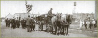 The world-wide Spanish Influenze epidemic hit the Cuyuna Range in October, November and December 1918. Mners and townspeople pay their respects to a deceased friend as a funeral wagon moves through the streets of Cuyuna.