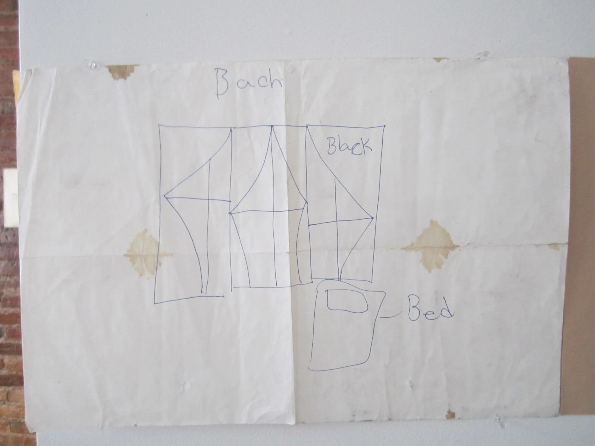the golden green selves of lewis rist- (Bach, Black, Bed- found drawing), 2013