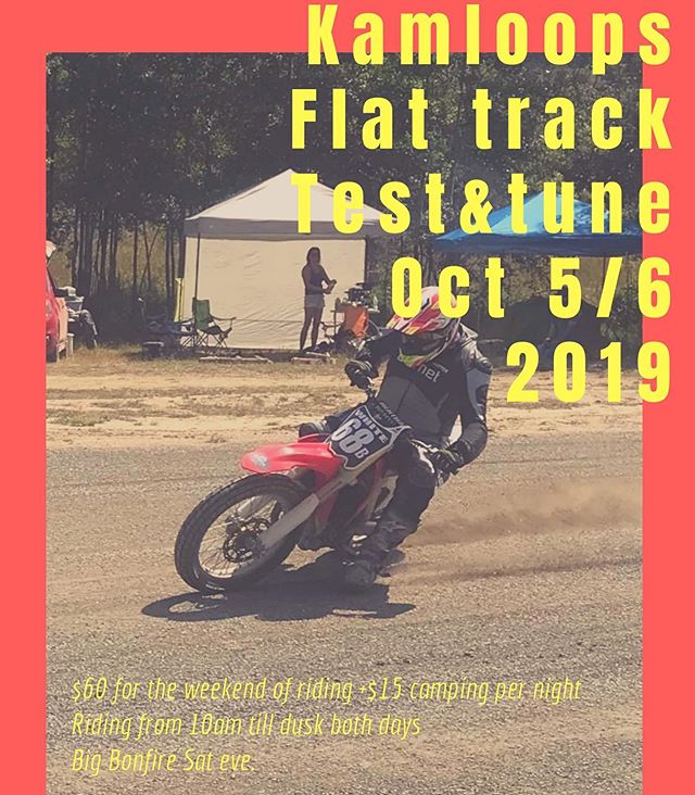 Our good friend @dan_white_68 is hosting a flat track practice weekend in Kamloops this weekend. $60 to ride all weekend long! A fresh cushion track located next to the Whispering Pines motocross track at 10123 Adrenaline dr. Kamloops BC 🏁🇨🇦