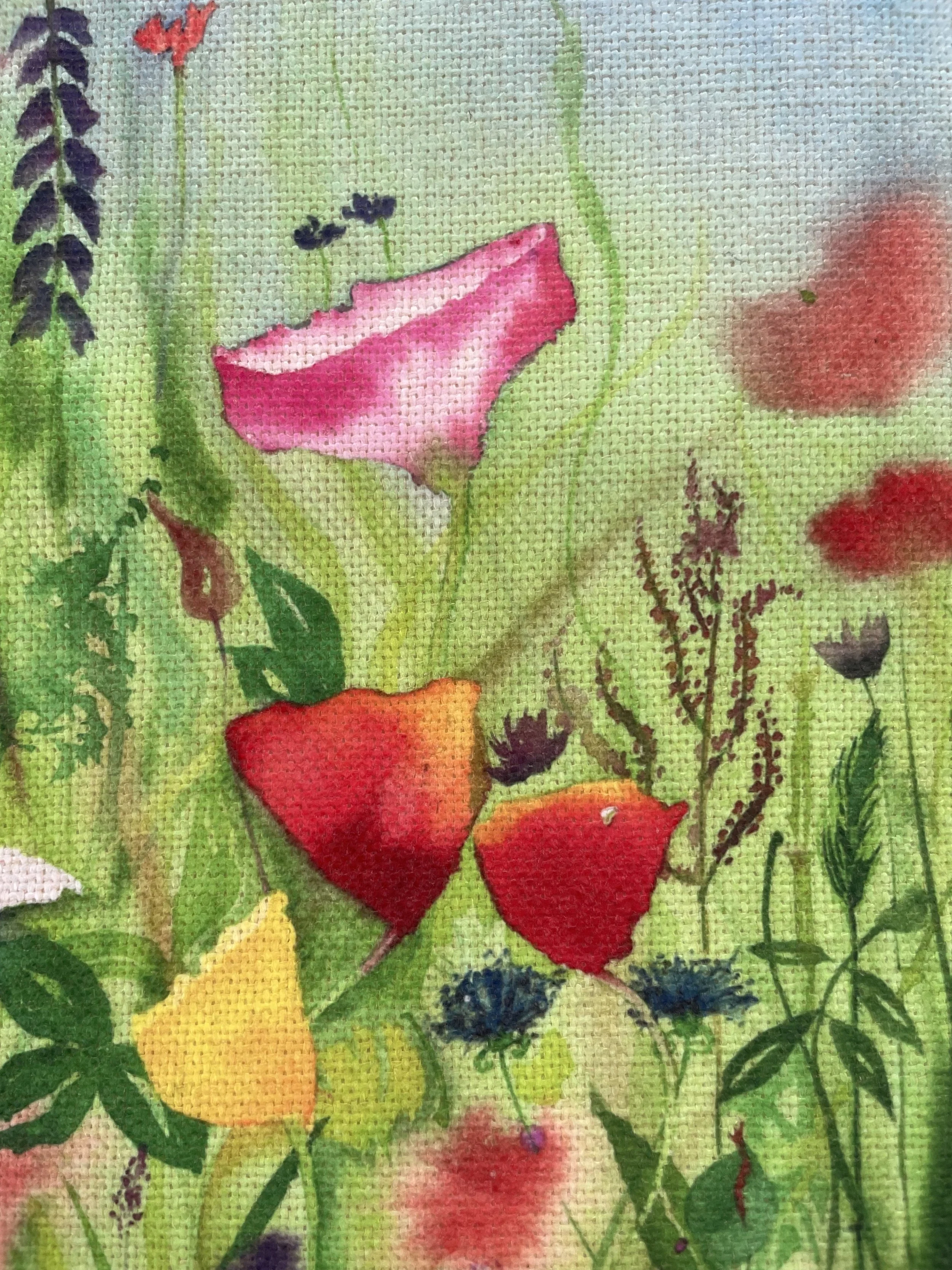 Close-up of great quality art reproduction on linen tote bag.