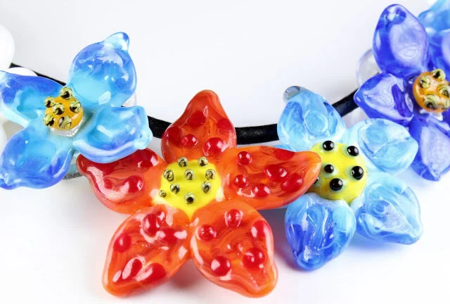 Sculptural Flower Necklace in Glass