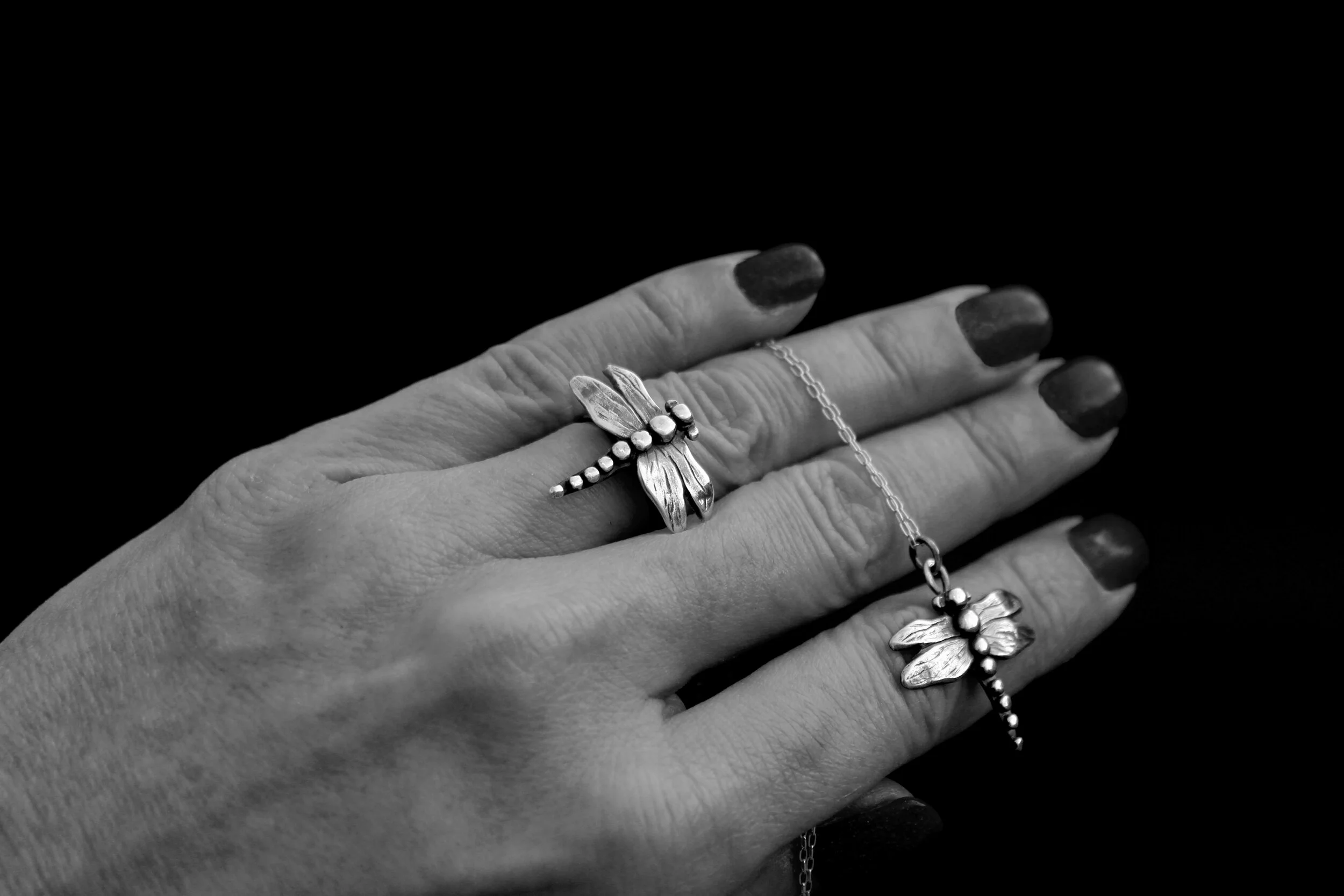 sterling silver dragonfly ring and pendant by Chellie Purnell