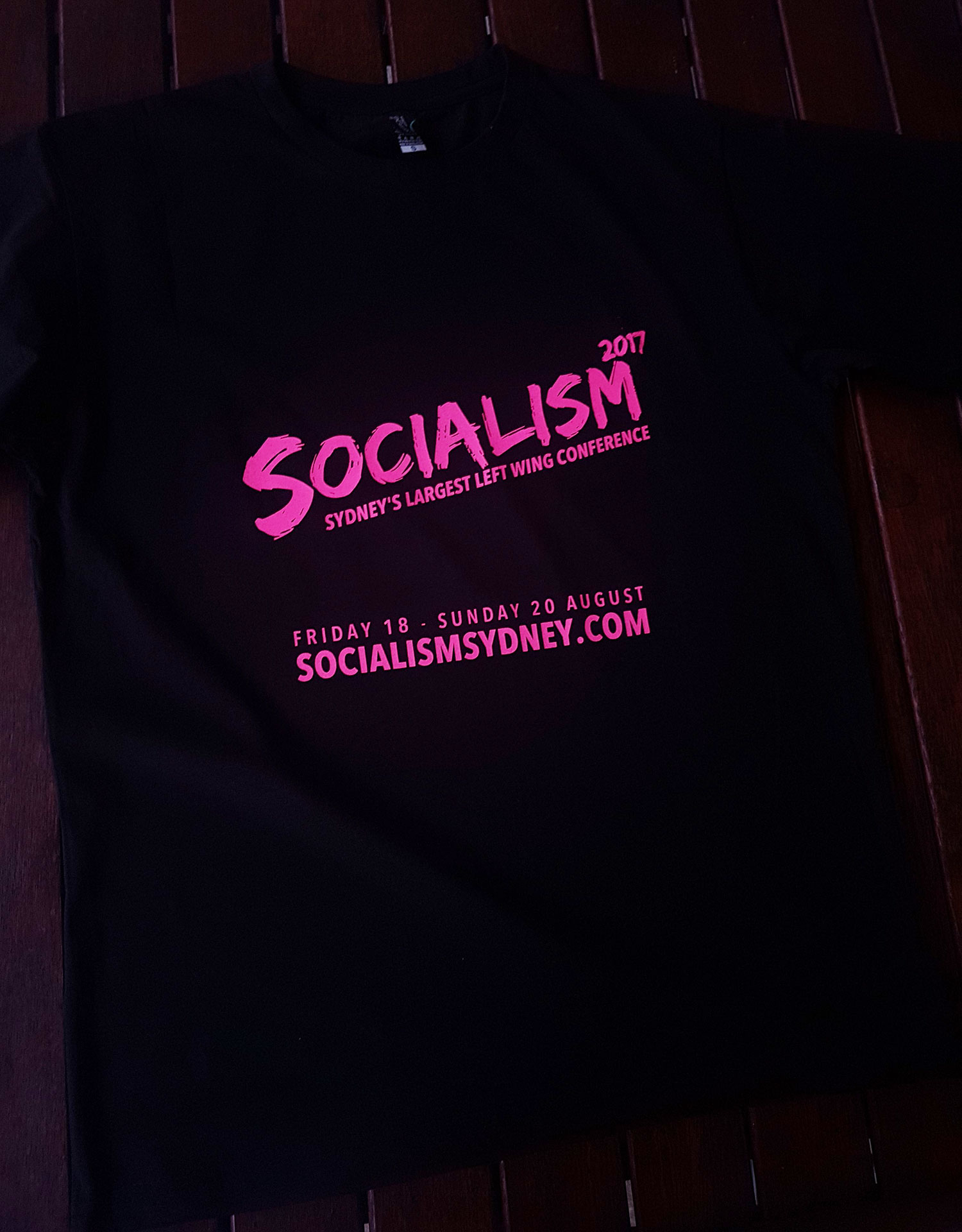 Socialism conference t shirts, pink on black