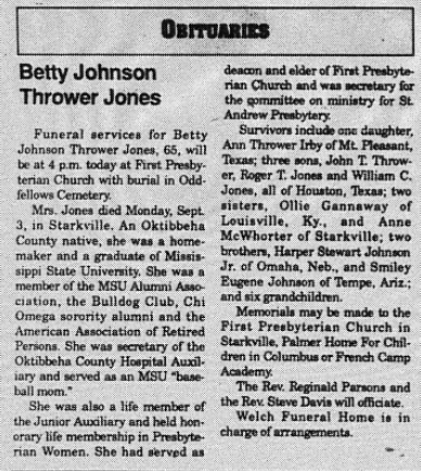 September 6, 1990 - Betty Jones' Obituary