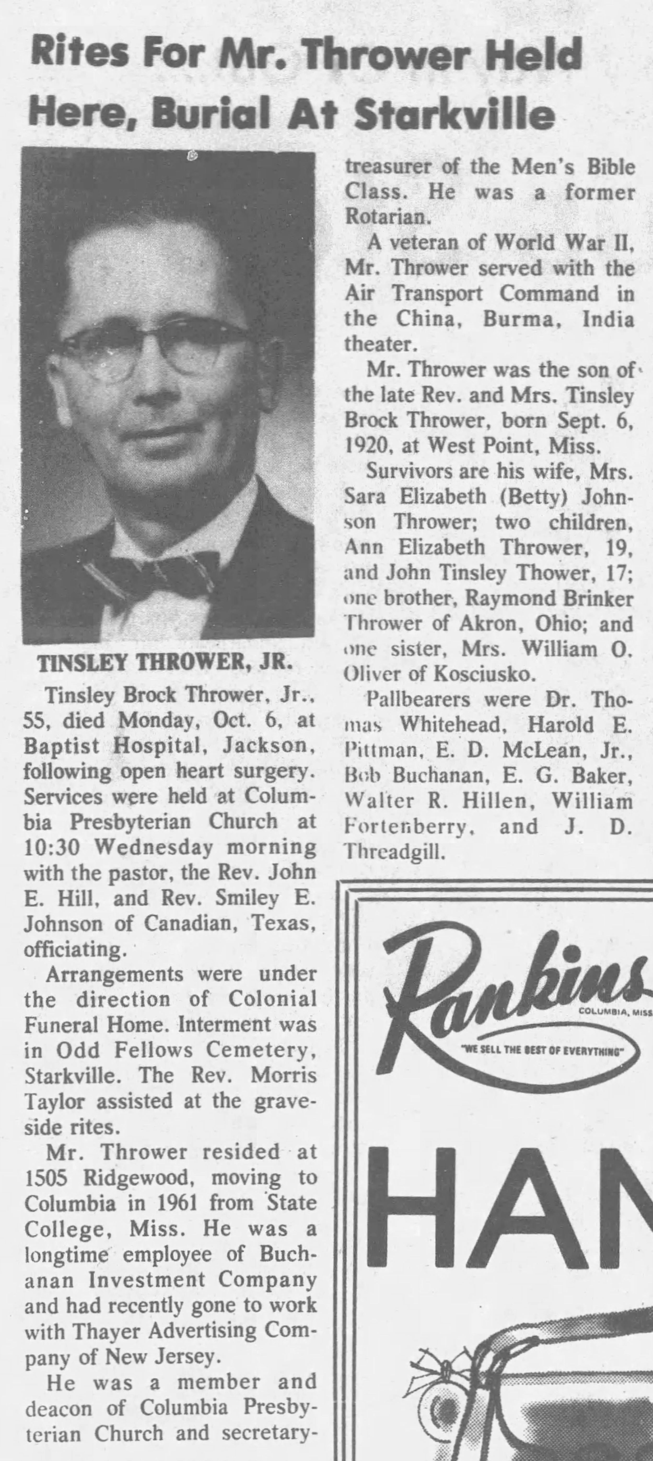 October 6, 1975 - Betty's Husband Tinsley Passes