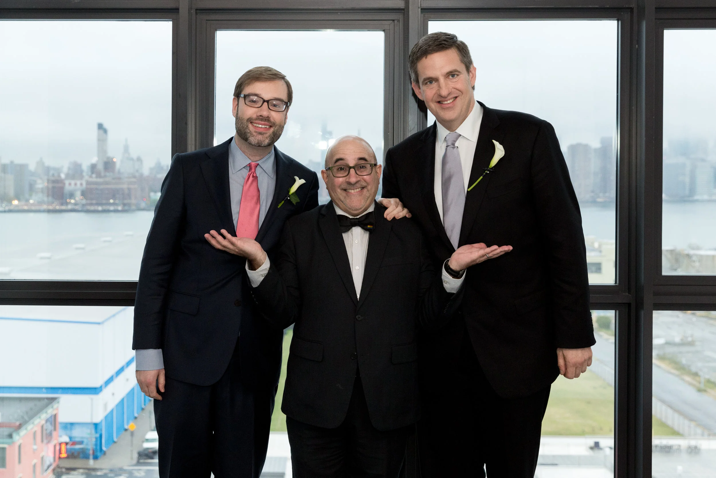 This wasn’t just any ceremony. Not only did their dog Salvy walk down the aisle as ring bearer, but It was almost a who’s who of the marriage equality movement. It was officiated by Evan Wolfson, the founder and president of Freedom to Marry. Their friend Mary Bonauto, read passages from two major court cases affirming the freedom to marry, both of which she argued. These were Goodridge v. Department of Public Health in 2003 and Obergefell v. Hodges in 2015. Adding to this was the incredible live clarinet played by Eric Umble.