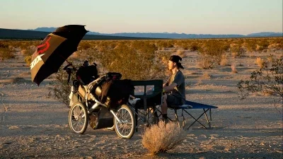 Aaron during a scene in the film when he's resting in the midst of his 20-mile walk across Death Valley