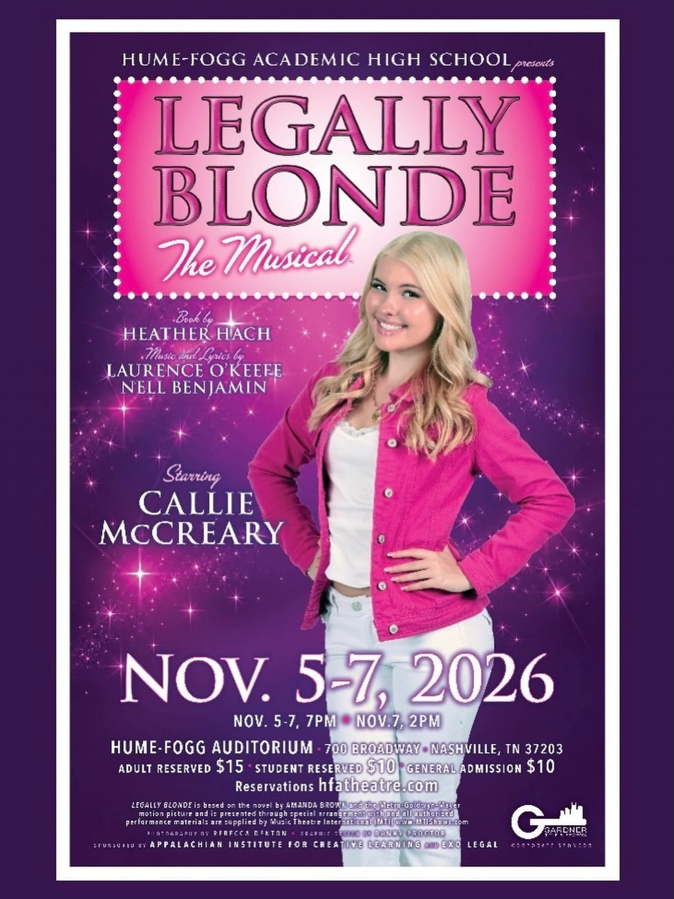 IT&rsquo;S TIME TO GO BLONDE! We&rsquo;re excited to reveal the official poster for LEGALLY BLONDE THE MUSICAL at Hume-Fogg Academic High School, November 5&ndash;7! Reserved seats go on sale ONE WEEK FROM TODAY, October 5 at 8:00 AM, so mark your ca