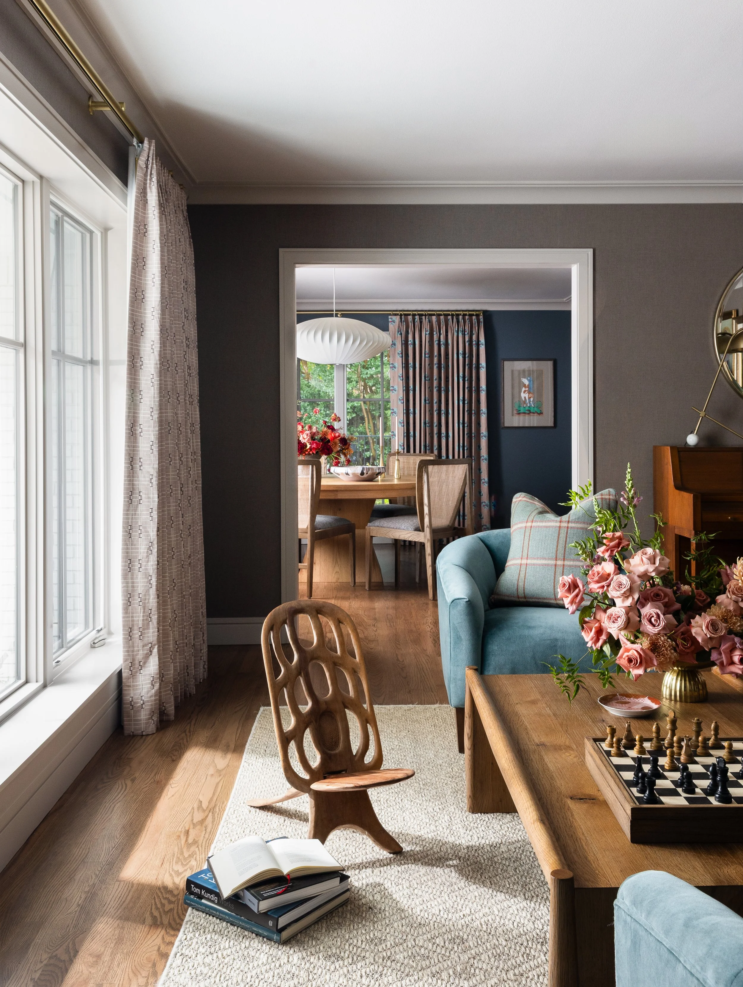 Jewel toned living room; real estate photography vs interior design photography